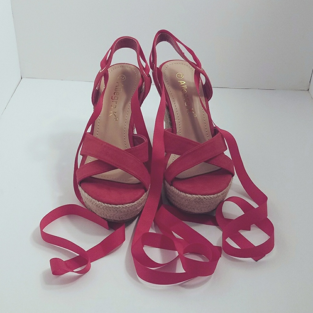 Red Allegra K tie up wedges size 7